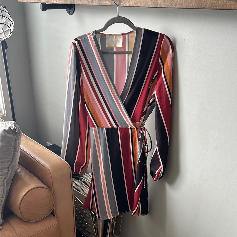 Striped Multicolor Wrap Dress